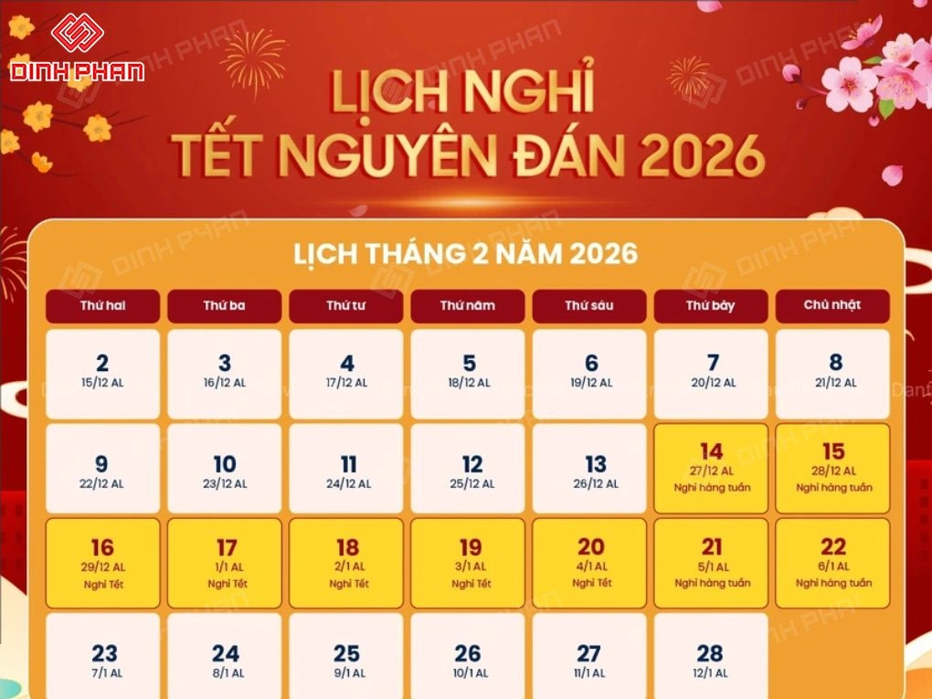 Lịch nghỉ tết 2026 mới nhất của nhà nước Lịch nghỉ tết 2026