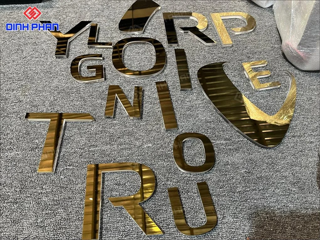 Gia công chữ inox vàng gương BMT giá rẻ, theo yêu cầu Chữ inox vàng gương bmt