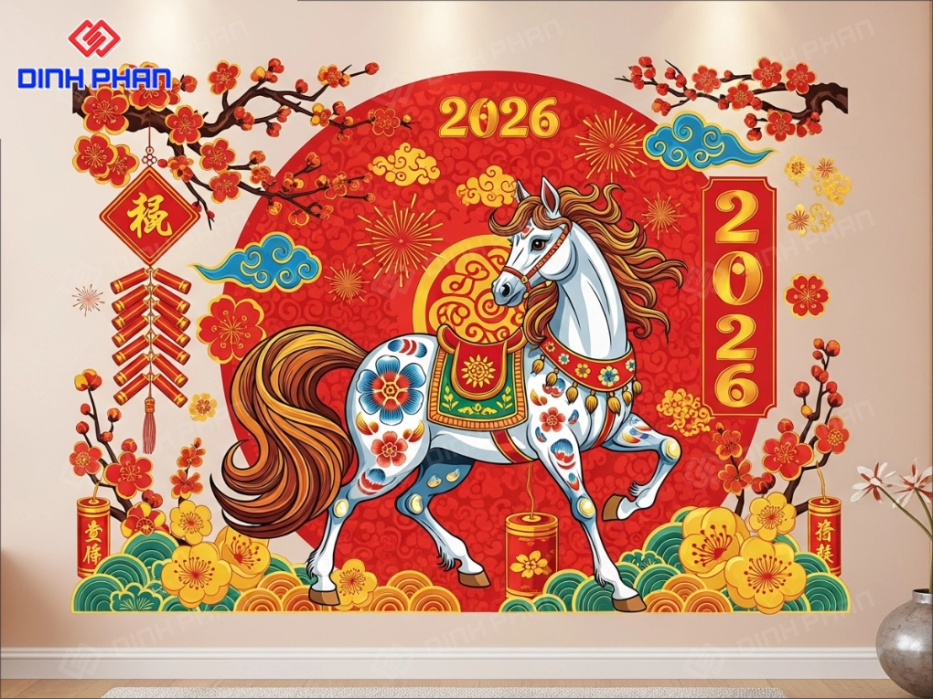 Decal tết dán tường bmt