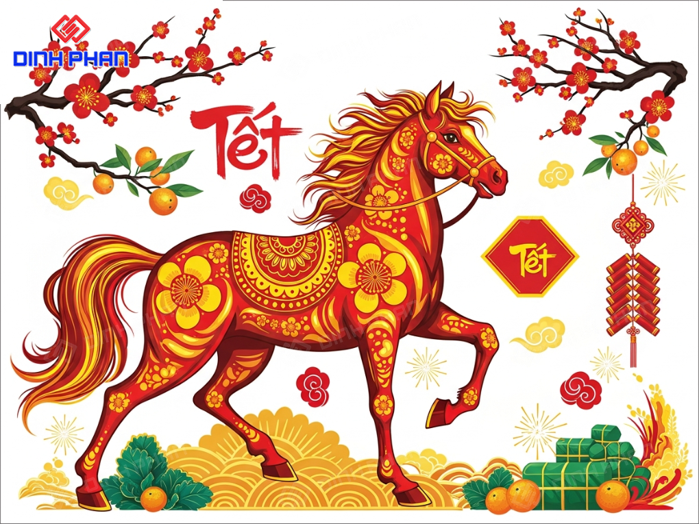 Decal tết dán tường bmt