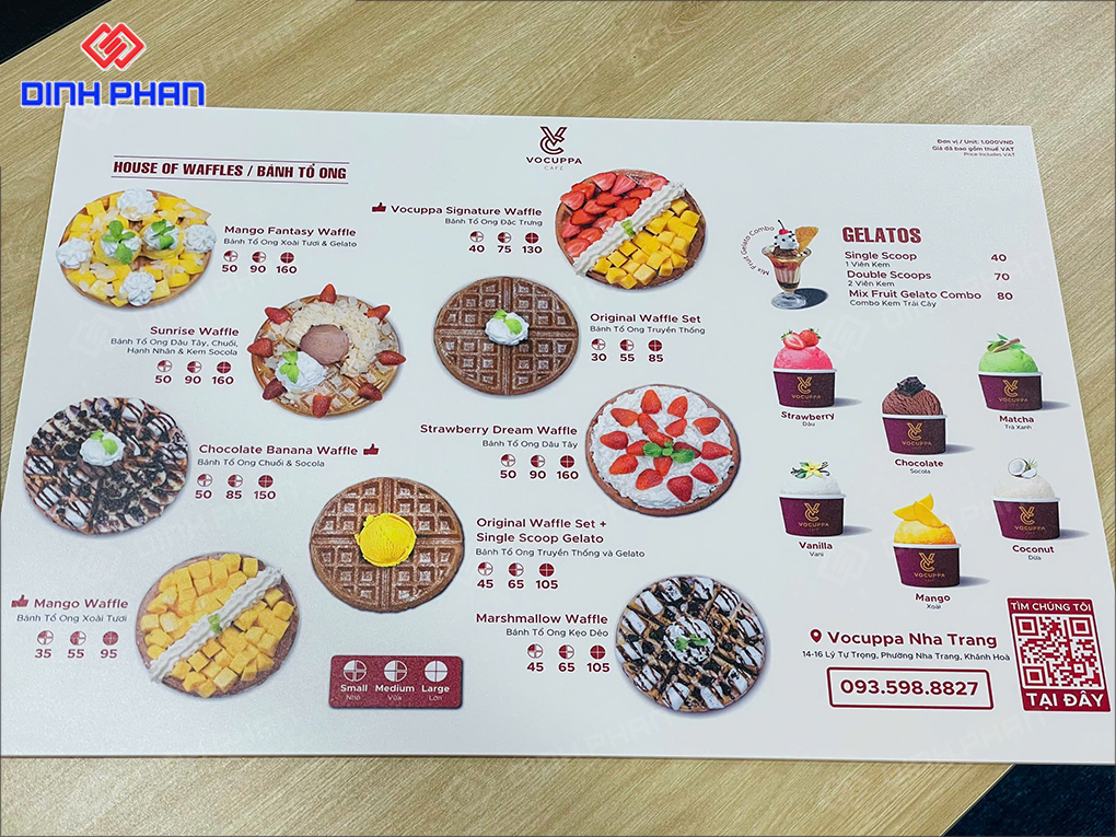 In UV mica Khánh Hòa in ấn sắc nét, bền màu Menu quán cà phê