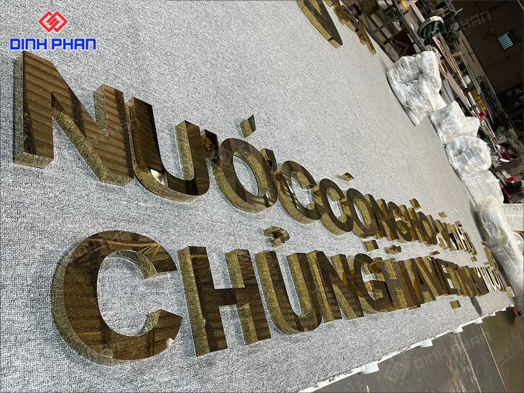 Gia công chữ inox Gia Lai chuyên nghiệp, bền đẹp Bộ chữ inox vàng gương